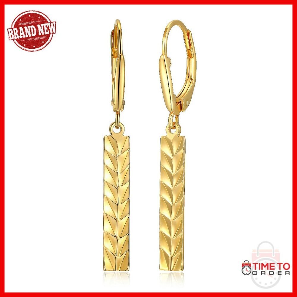 Sterling Silver Gold Plated Geometric Bar Drop Earrings Hypoallergenic